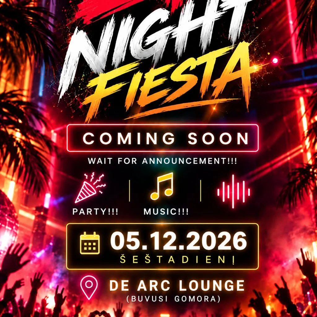 LT Night FIESTA Gruodžio 5 dieną 2026 at De Arc Lounge (buvusi Gomora)