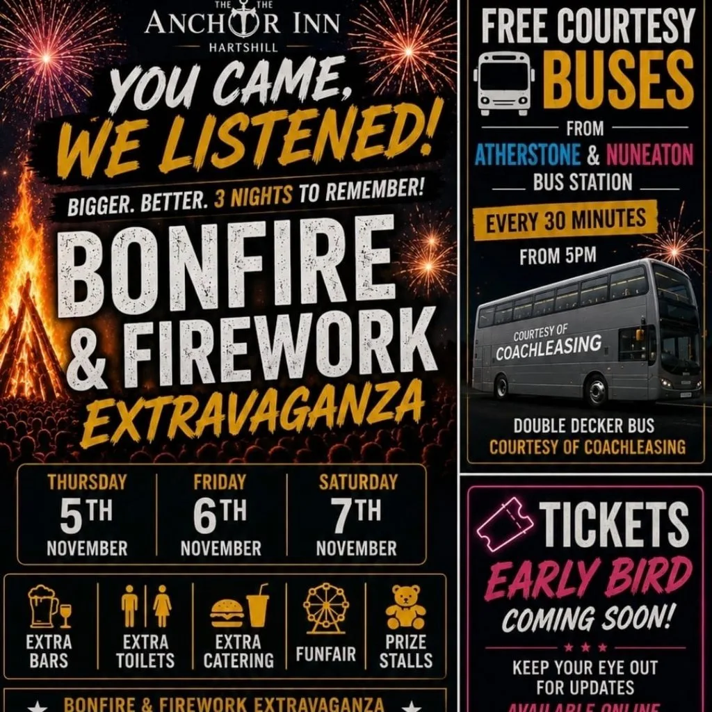 Bonfire & fireworks Extravaganza 06/11/26 at The Anchor Inn