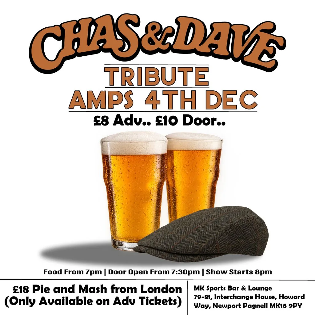 Chas & Dave Tribute | Amps | Friday 4th December 2026 at MK Sports Bar And Lounge