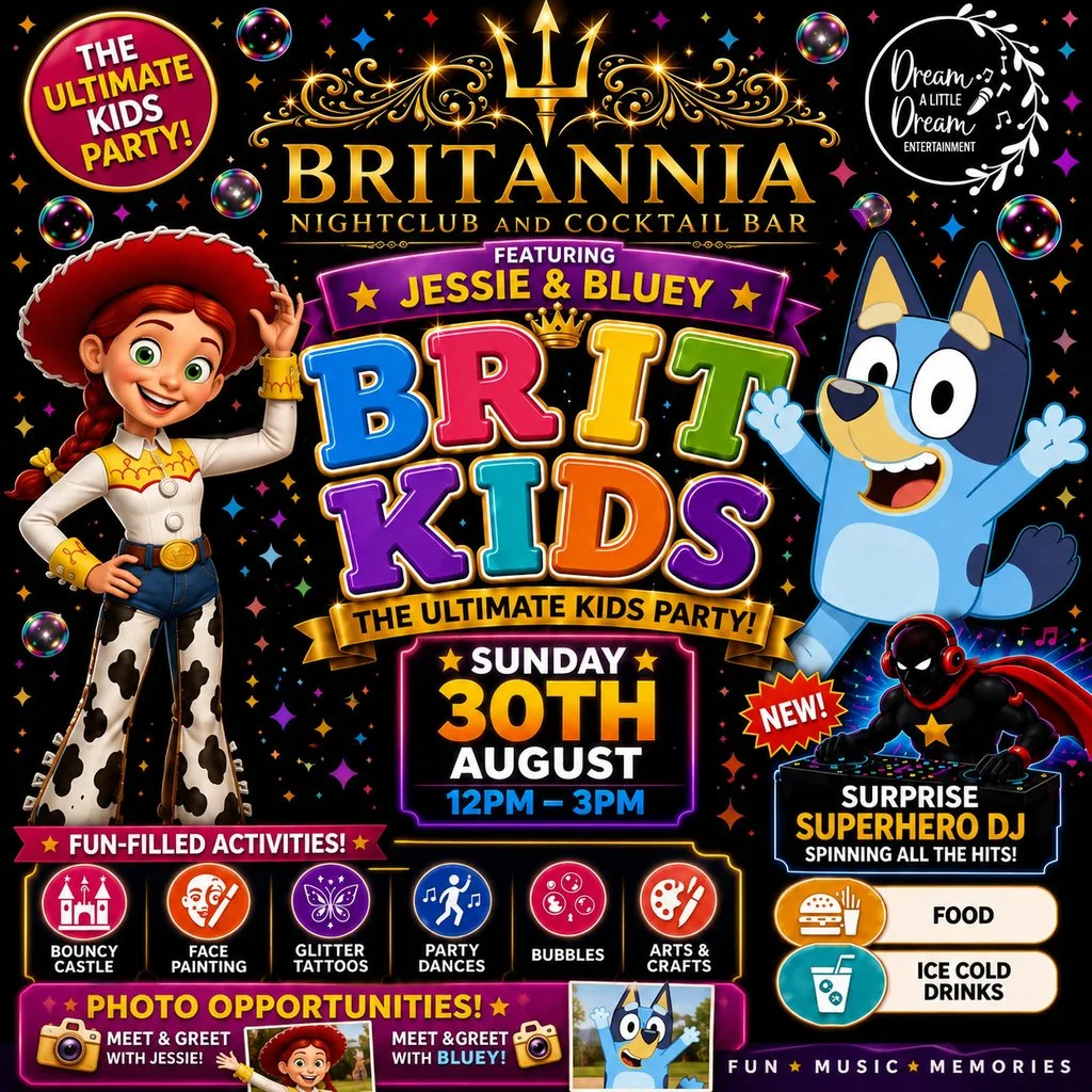 Brit kids Jessie and Bluey at Britannia Nightclub
