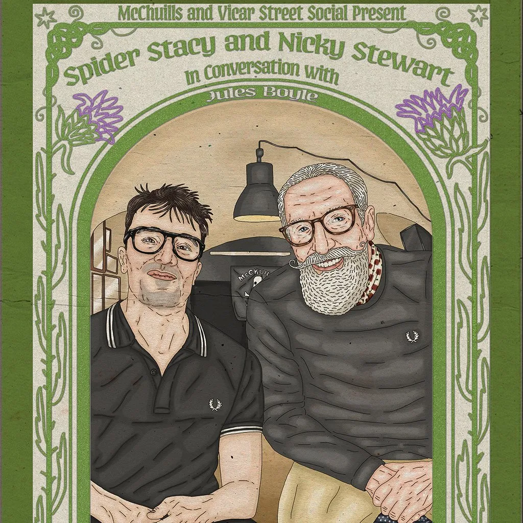 Spider Stacy and Nicky Stewart in conversation with Jules Boyle at McChuills