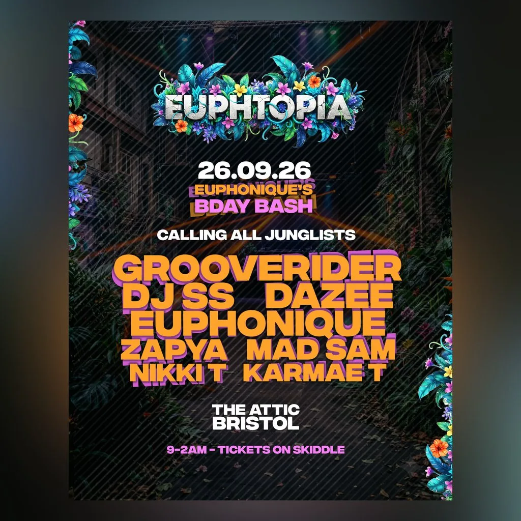 EUPHTOPIA - Euphonique Bday Bash w/ Grooverider, DJ SS + MORE at The Full Moon And Attic Bar