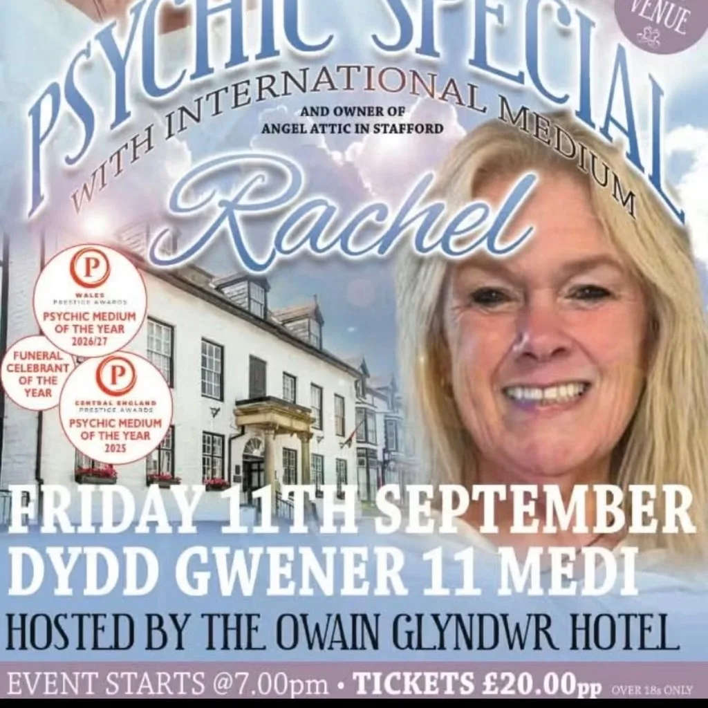 Digwyddiad seicig arbennig Psychic special with Medium Rachel at Owain Glyndwr Hotel, Corwen