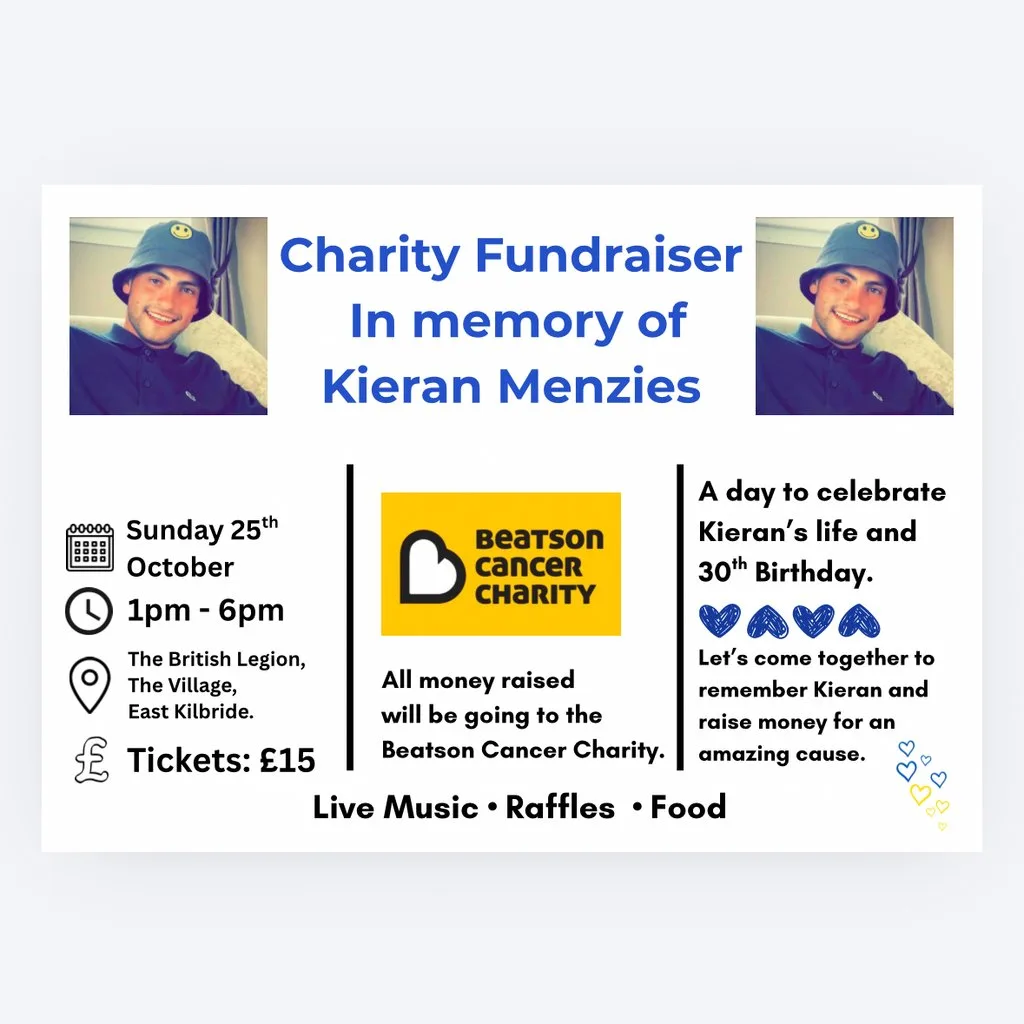Beatson Cancer Charity fundraiser in memory of Kieran Menzies
