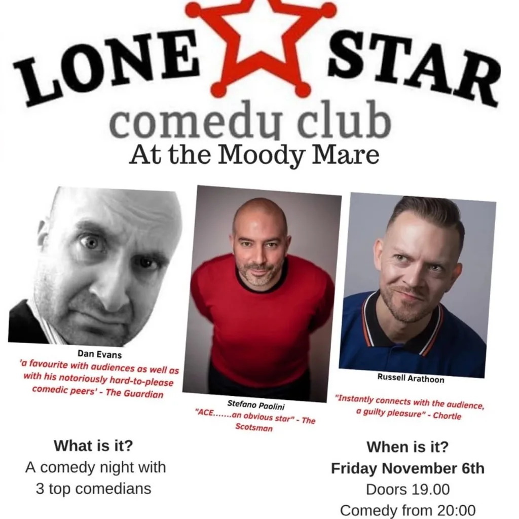 Comedy Dan Evans, Stefano Paolini, Russell Arathoon. at The Moody Mare