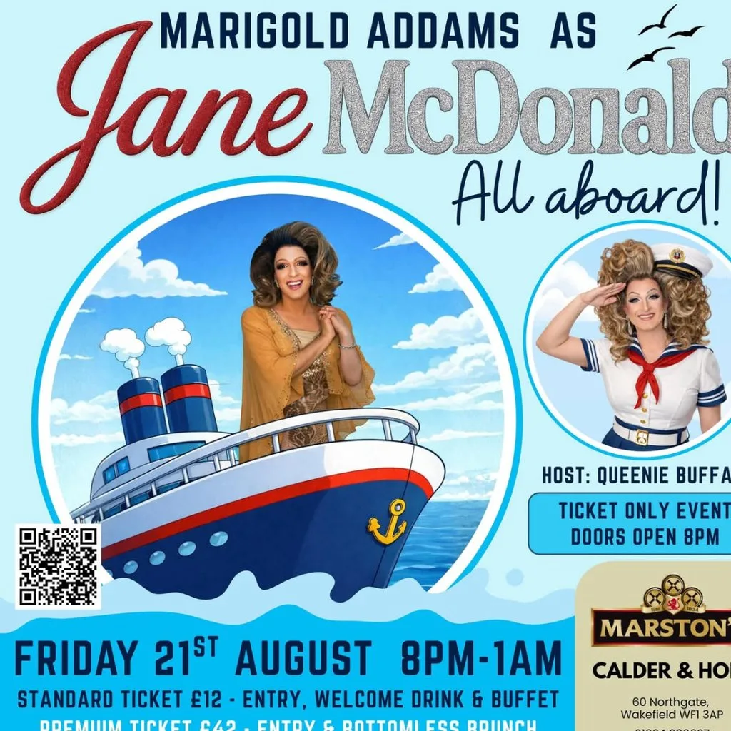 Marigold Adam as Jane McDonald hosted by Queenie Buffay at Calder And Hops