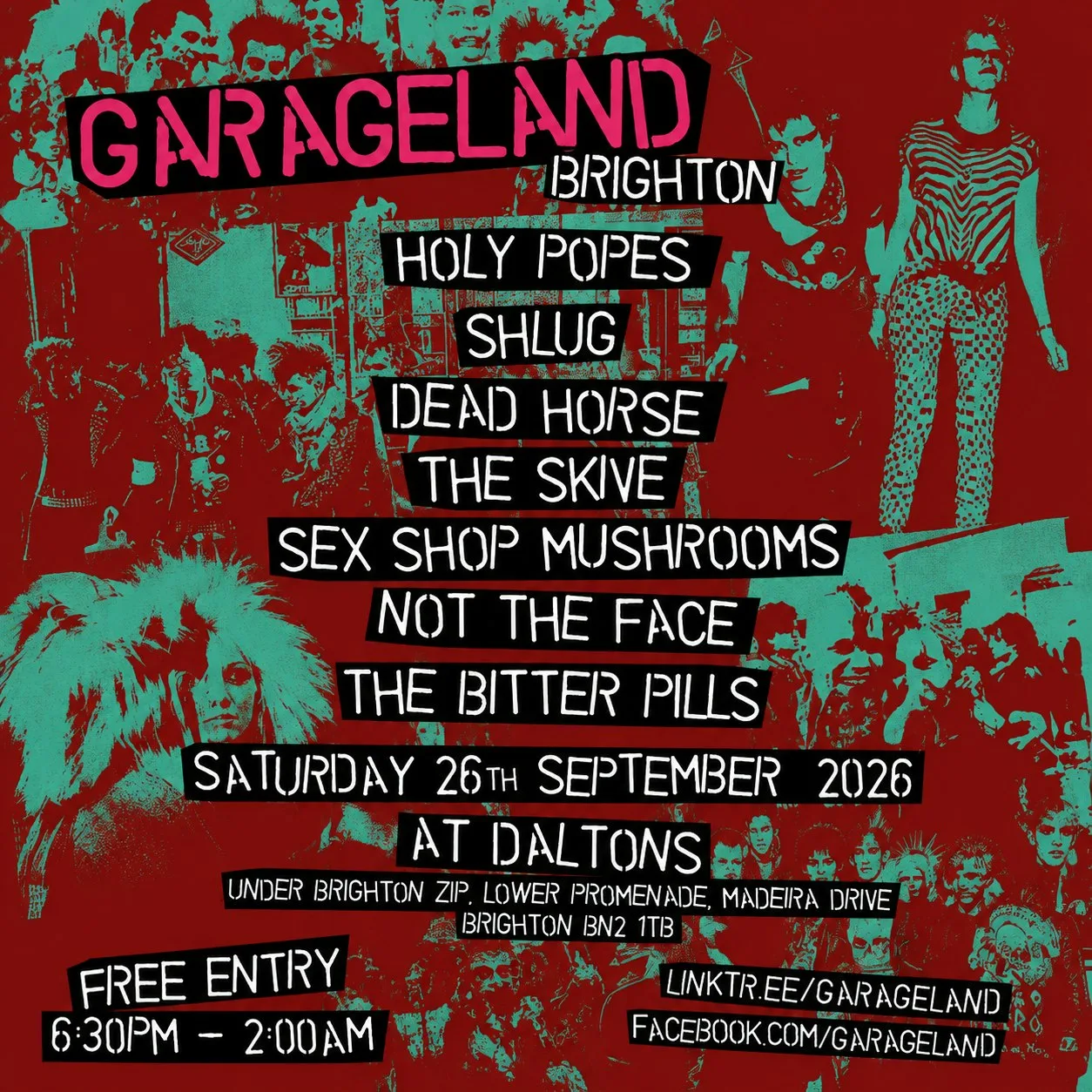 Garageland Brighton - Holy Popes, Shlug, Dead Horse, The Skive, Sex Shop Mushrooms, Not The Face, The Bitter Pills