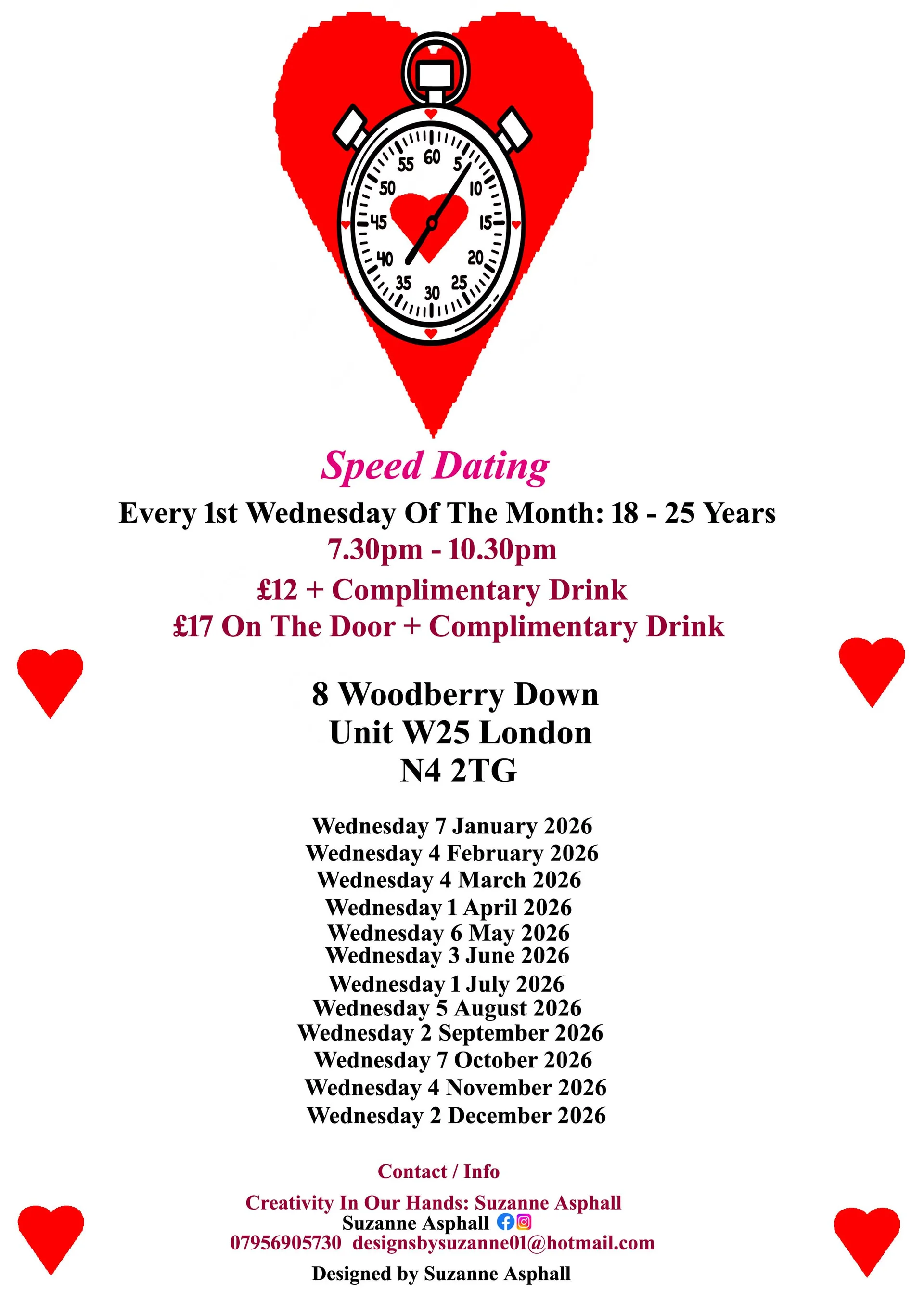 Speed Dating 18 - 25 years Wednesdays at Creativity In Our Hands: Suzanne Asphall