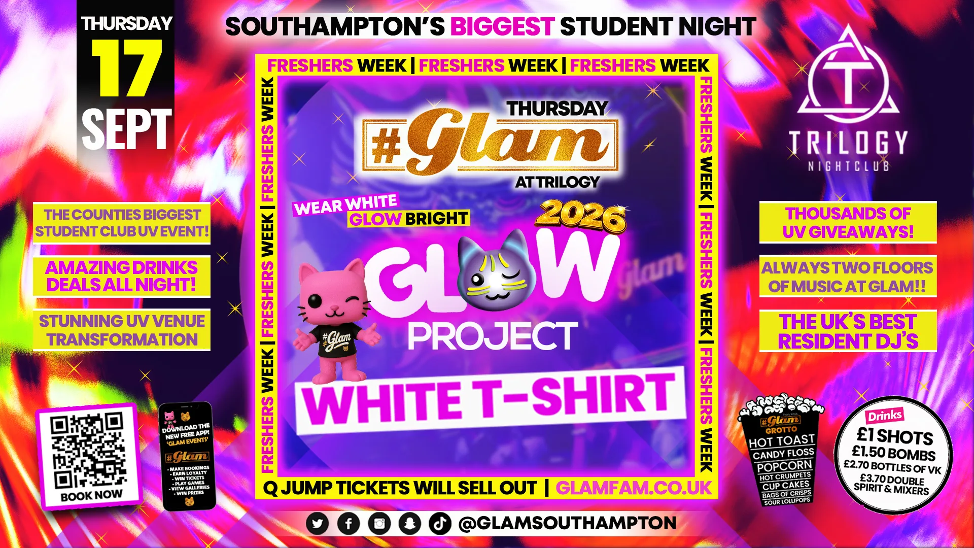 😻 Glam Thursdays | FRESHERS GLOW PROJECT! 🤩 Southampton's Best Student Night! 😻 £1 Shots All Night! 🥃 at Trilogy nightclub