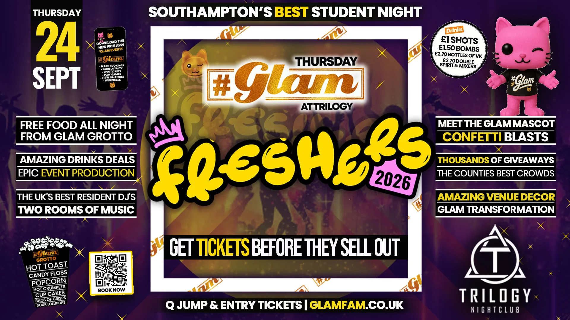 😻 Glam Thursdays | FRESHERS 2026! 🔥Southampton's Best Student Night! 😻 £1 Shots All Night! 🥃 at Trilogy nightclub