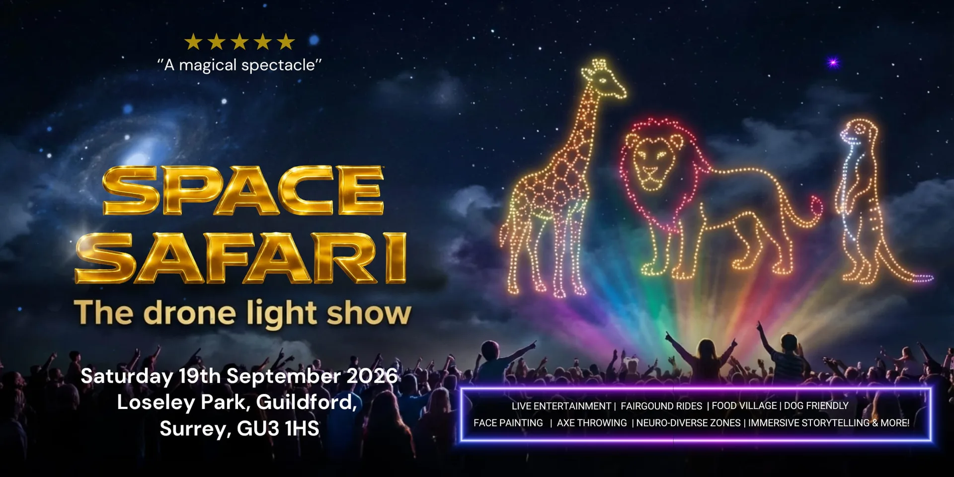 Space Safari Drone Light Show - Guildford at Loseley Park