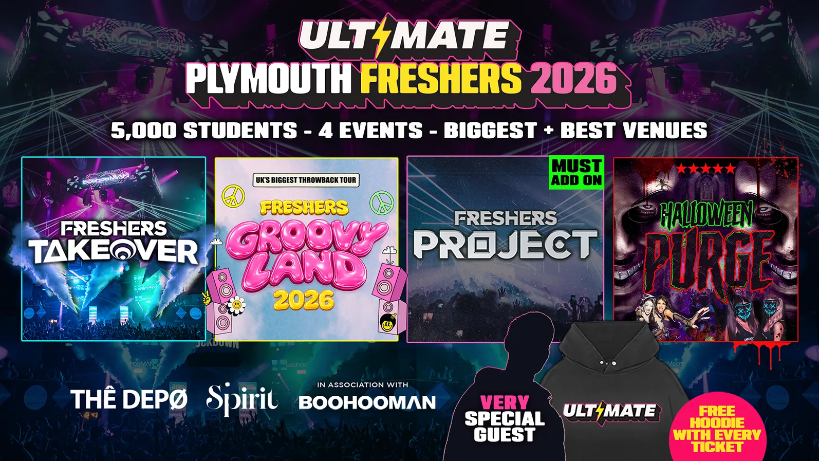 ULTIMATE PLYMOUTH FRESHERS 2026 ⚡️ Sold Out 15 years Running! 👕 FREE Hoodie with Every Ticket! at The Depo, Spirit