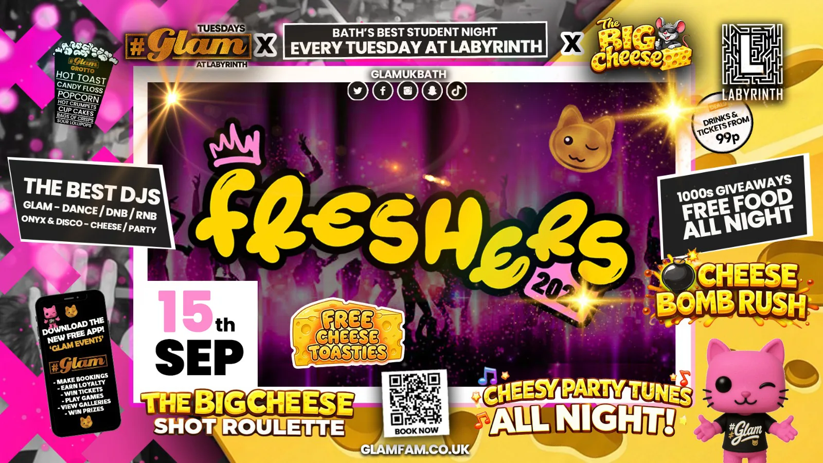 😻  GLAM x The BIG CHEESE 🧀 | FRESHERS OPENING PARTY! 🤩 Tickets and Drinks from 99p!‼️Every Tuesday at Labyrinth 😻 at Labyrinth Bar & Nightclub