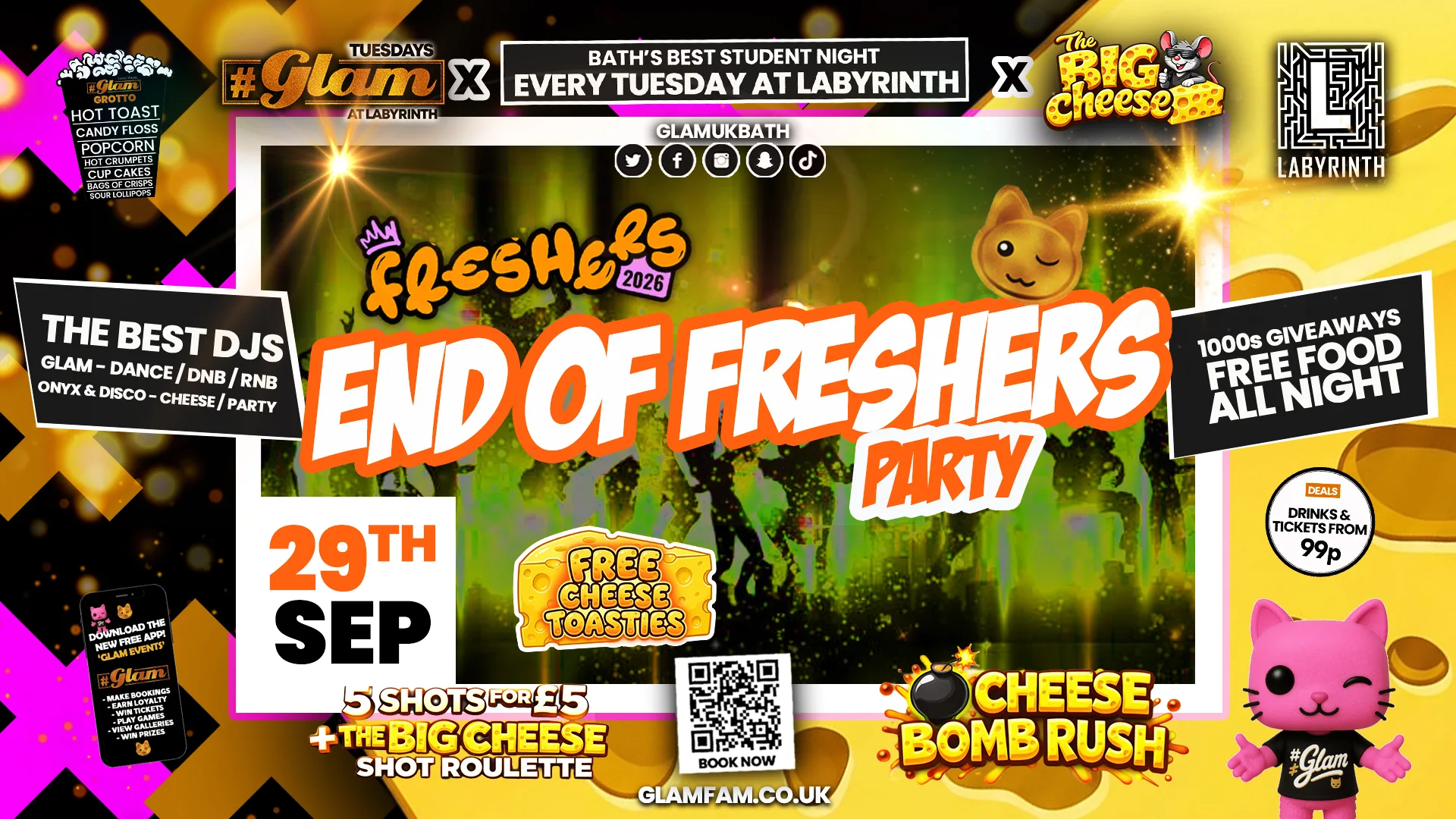 😻 GLAM x The BIG CHEESE 🧀 | FRESHERS CLOSING PARTY 2026!! 🤩 Tickets and Drinks from 99p!‼️Every Tuesday at Labyrinth 😻 at Labyrinth Bar & Nightclub