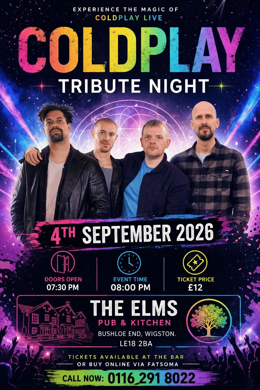 Coldplay Tribute Night at The Elms (Pub and Kitchen), Wigston, Leicester