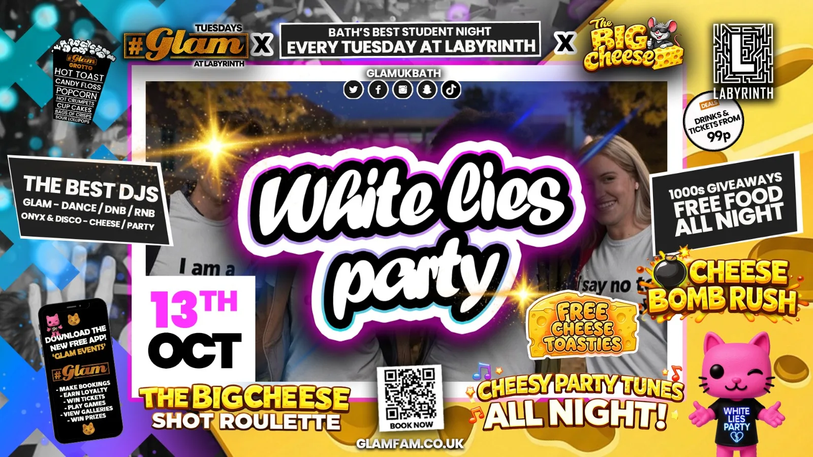 😻  GLAM x The BIG CHEESE 🙉 WHITE LIES PARTY! 🤫Tickets and Drinks from 99p!‼️ at Labyrinth Bar & Nightclub