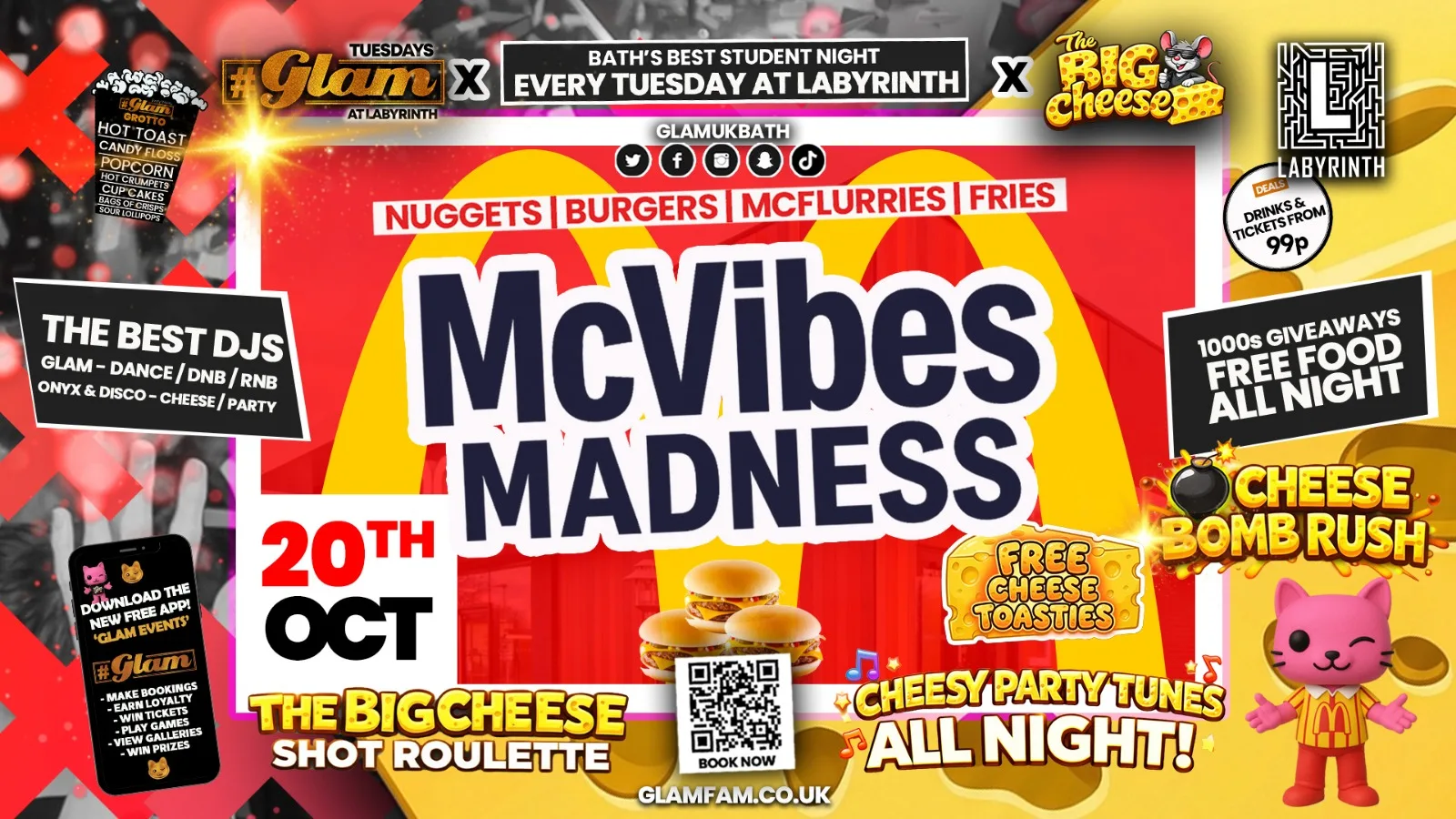 😻  GLAM x The BIG CHEESE |  🍔 MC VIBES MADNESS!! 🍟 Tickets and Drinks from 99p!‼️ at Labyrinth Bar & Nightclub