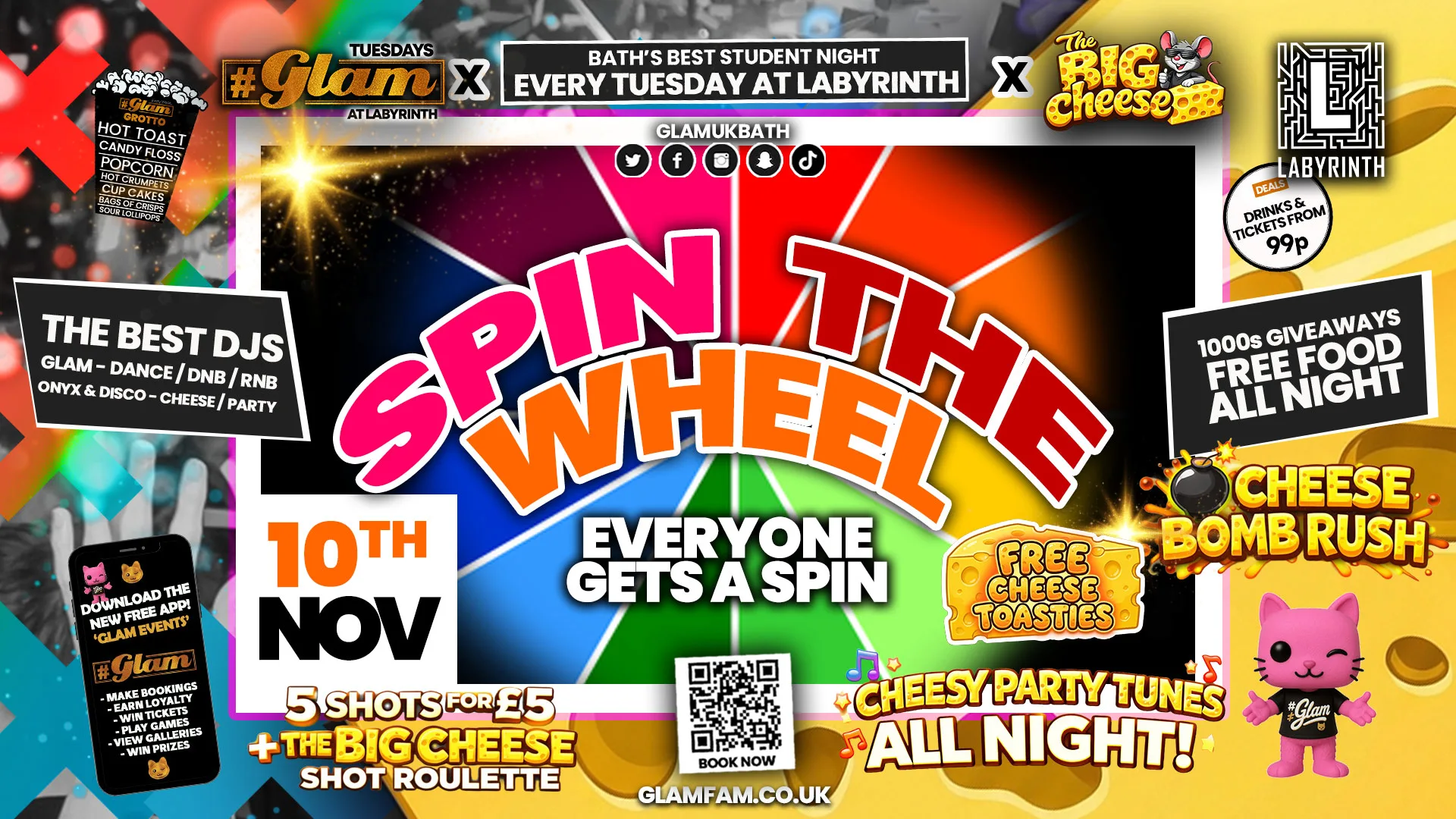 😻  GLAM x The BIG CHEESE |  SPIN THE WHEEL!! 🎡☸️ 5 Shots for £5 and 99p Bombs! Plus Tickets and from 99p!‼️
