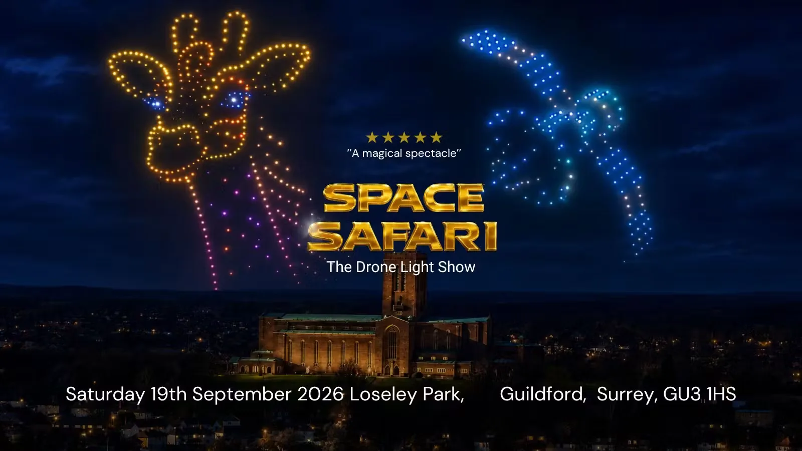 Space Safari Drone Light Show - Guildford at Loseley Park