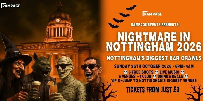 HALLOWEEN BAR CRAWL UON vs NTU - Nightmare in Nottingham | 6 FREE SHOTS | 6 BARS | 1 CLUB: THE CELL 2-4-1 DRINKS BEFORE MIDNIGHT