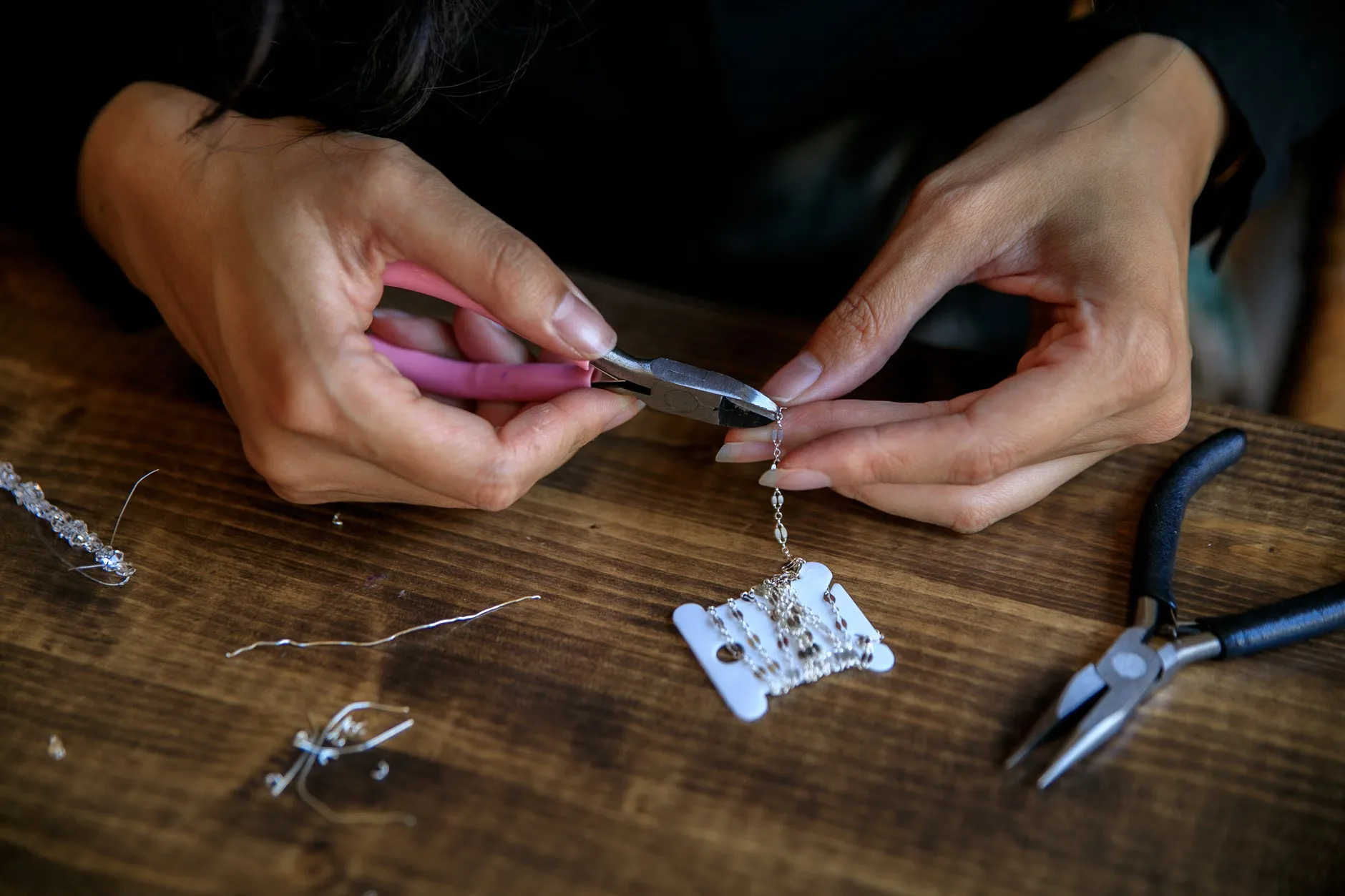 Hand stitch and unique wire pins for Mixed Media Jewellery at Howell Hall