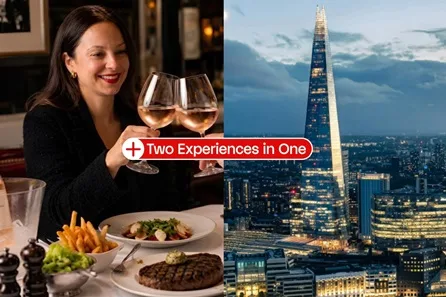 The View from The Shard and Three Course Dining with Glass of Whispering Angel Rosé at Marco Pierre White's London Steakhouse Co. for Two at Marco Pierre White's London Steakhouse Co. for Two, The Shard