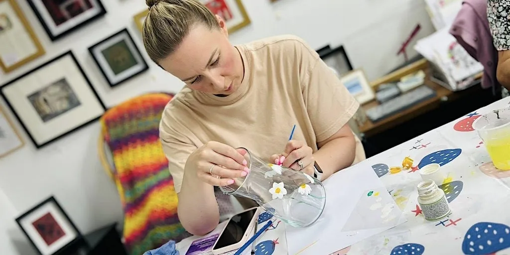 Glass painted vases at Durham Wellness Space