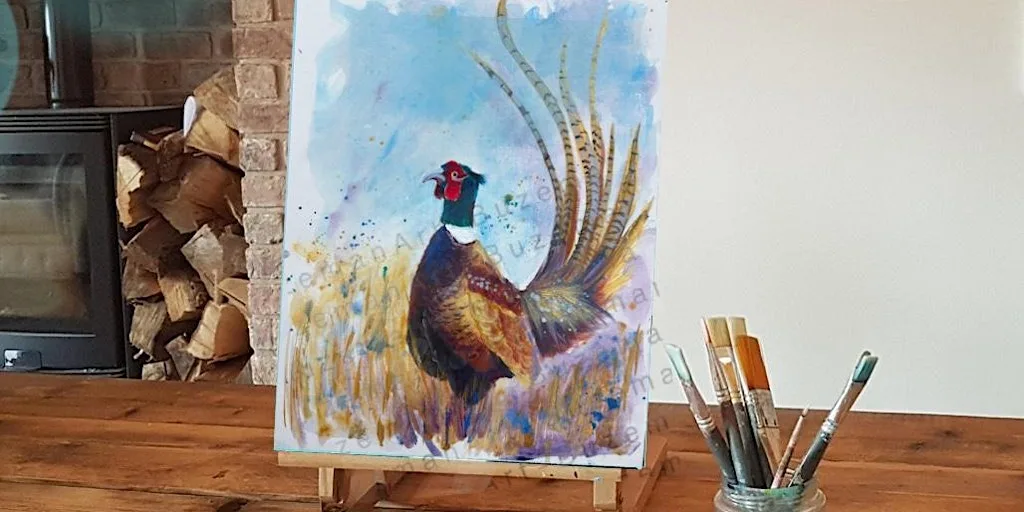 ‘Pheasant’ painting @ the farm with animal encounter @Mcneils Mill at Wrancarr Mill