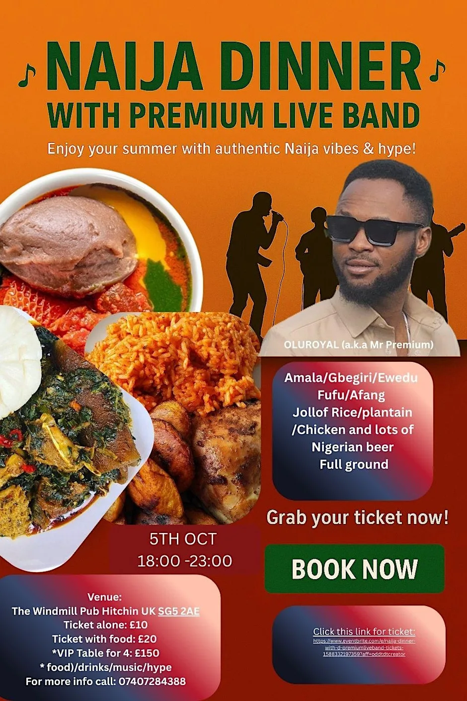 Naija Dinner with D Premiumliveband at The Windmill