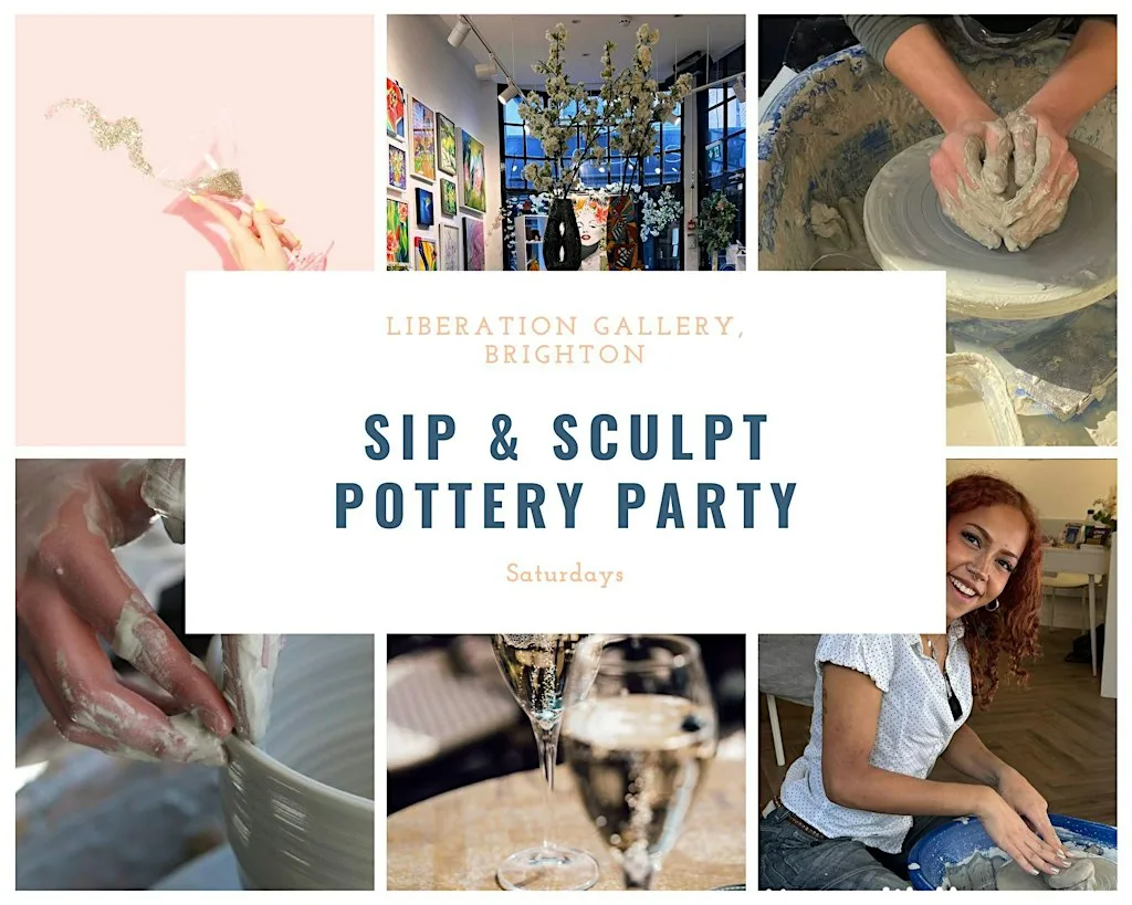 Sip and sculpt pottery party at Liberation Art Gallery