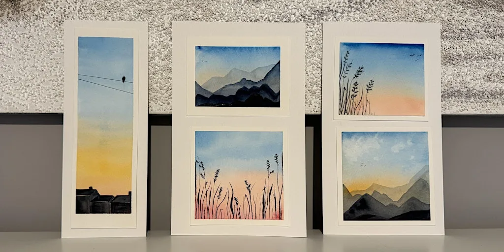 Introduction to watercolour - sunny skies, sun rise, meadows & mountains at A TOUCH OF CRAFT YORKSHIRE