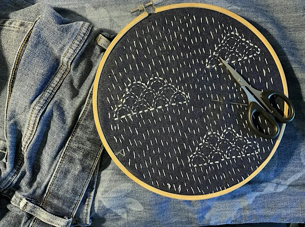 Sashiko -Inspired Visual Mending (Bury) at Fired Paint a Pot Cafe