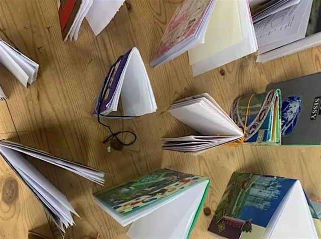 Scrap material soft cover sketchbook workshop -18th August at Grangetown Studios