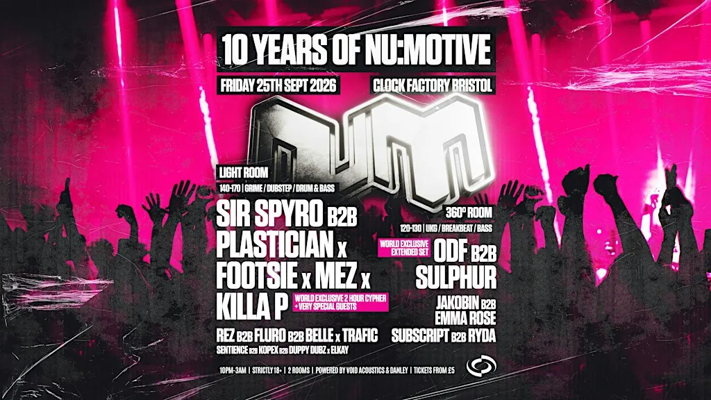10 Years of NM: Sir Spyro B2B Plastician, Footsie, Killa P, Mez, ODF & More at Clock Factory