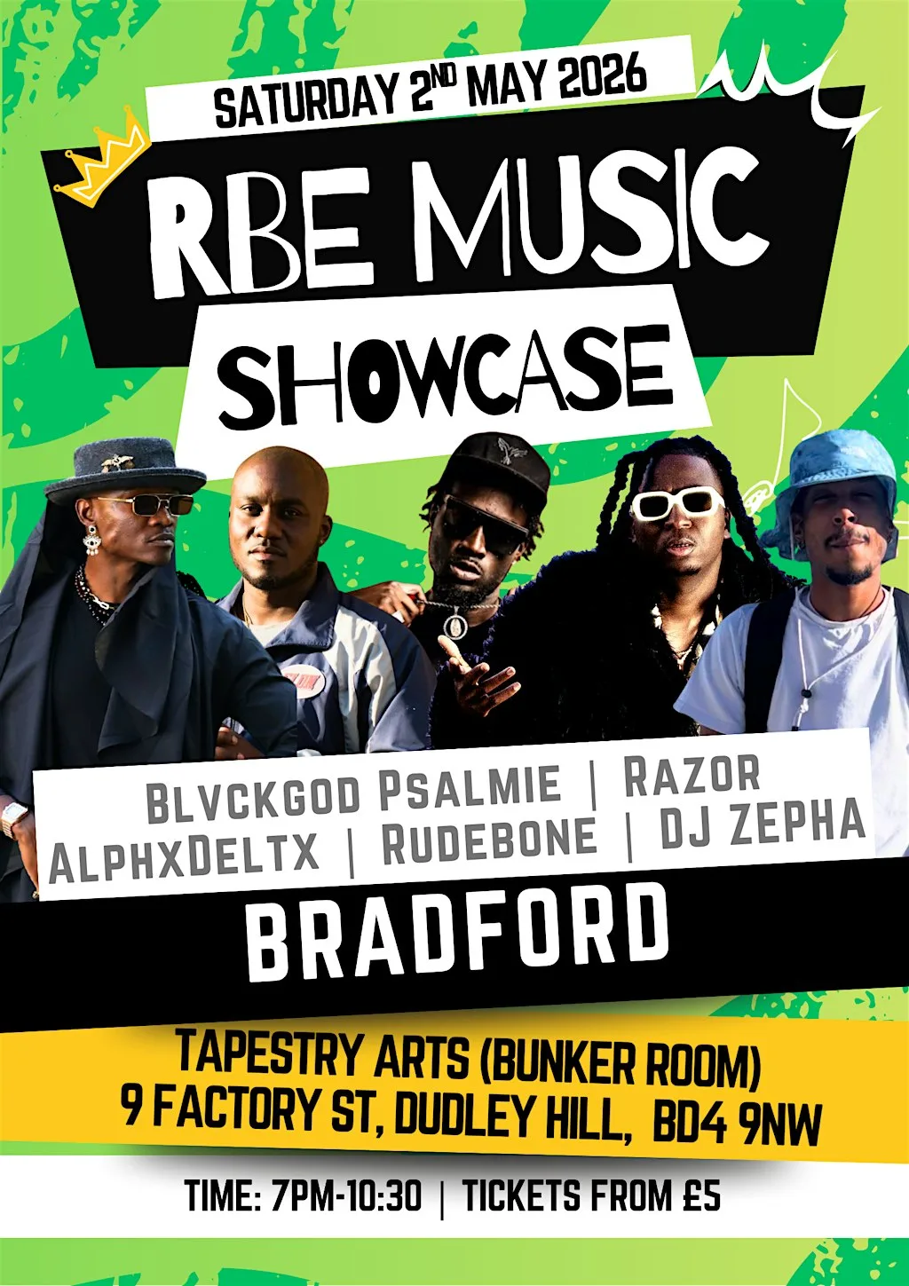 RBE Music Showcase Bradford at Tapestry Arts (Live Music & Club Venue)