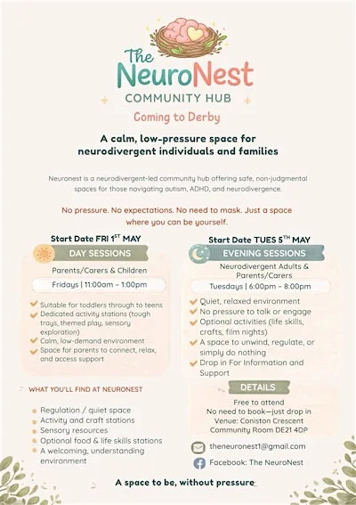 The NeuroNest Hub – Free Neurodivergent Community Drop-In at Coniston Crescent Community room