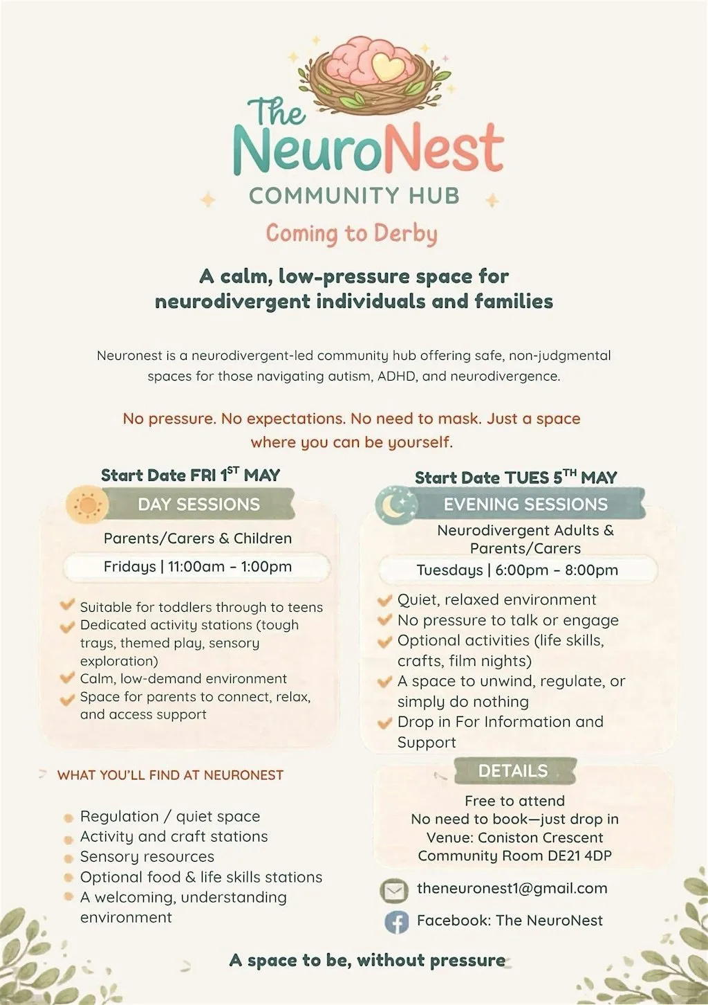The NeuroNest Hub – Free Neurodivergent Community Drop-In at Coniston Crescent Community room