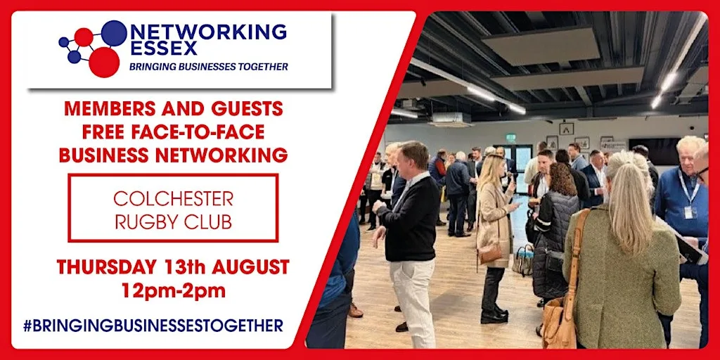 (FREE) Networking Essex Colchester Thursday 13th August 12pm-2pm at Colchester Ravens Park (A12 J28)
