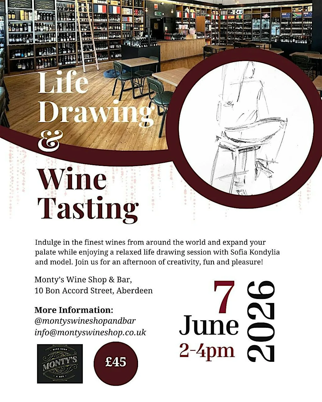 Life Drawing & Wine Tasting Session at Monty's Wine Shop & Bar