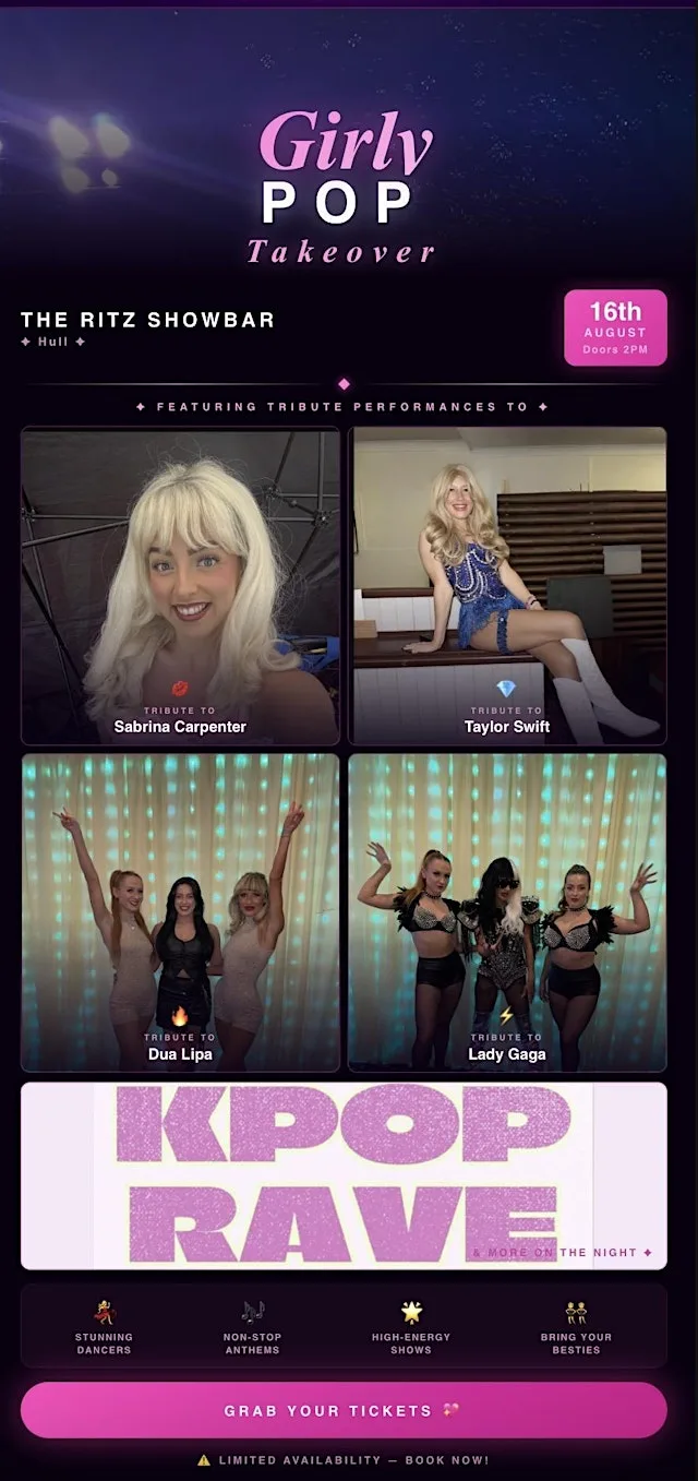 Girly pop takeover! at The Ritz Showbar & Restaurant