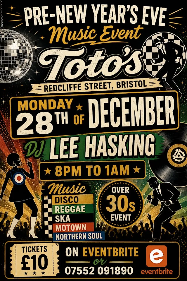 Over 30s TOTOS Pre New Years Eve event 28th Dec Dj Lee Hasking 8pm ±1am at Totos By The River