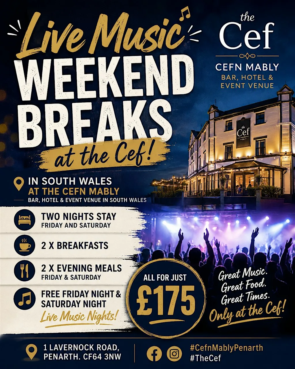 Live Music Weekend Breaks in South Wales at Cefn Mably Bar, Hotel & Events