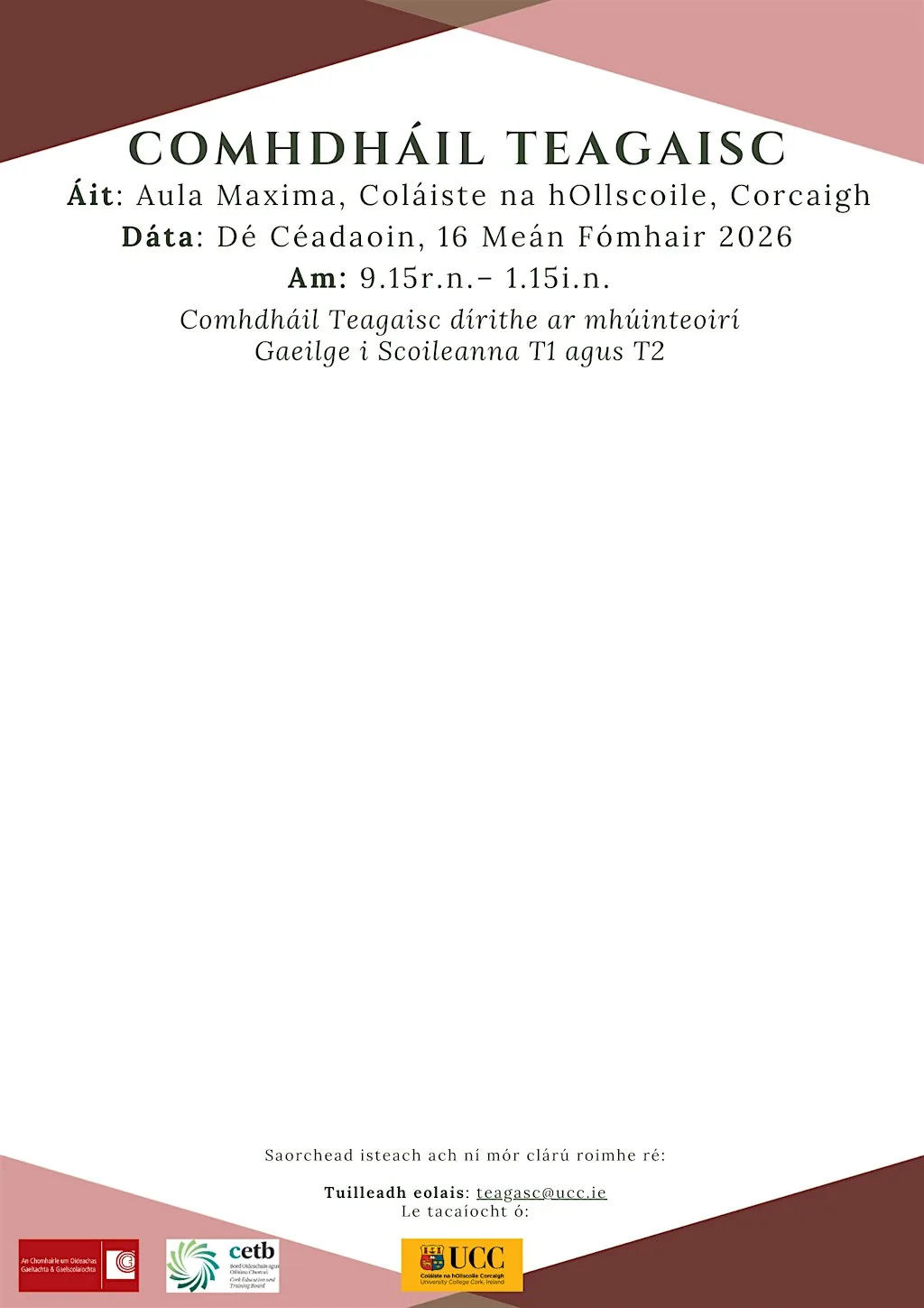 Comhdháil Teagaisc 2026 at Aula Maxima, University College Cork