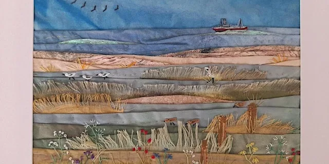 Creating a scene - textile workshop with Sally Holman at Cley Marshes Visitor Centre