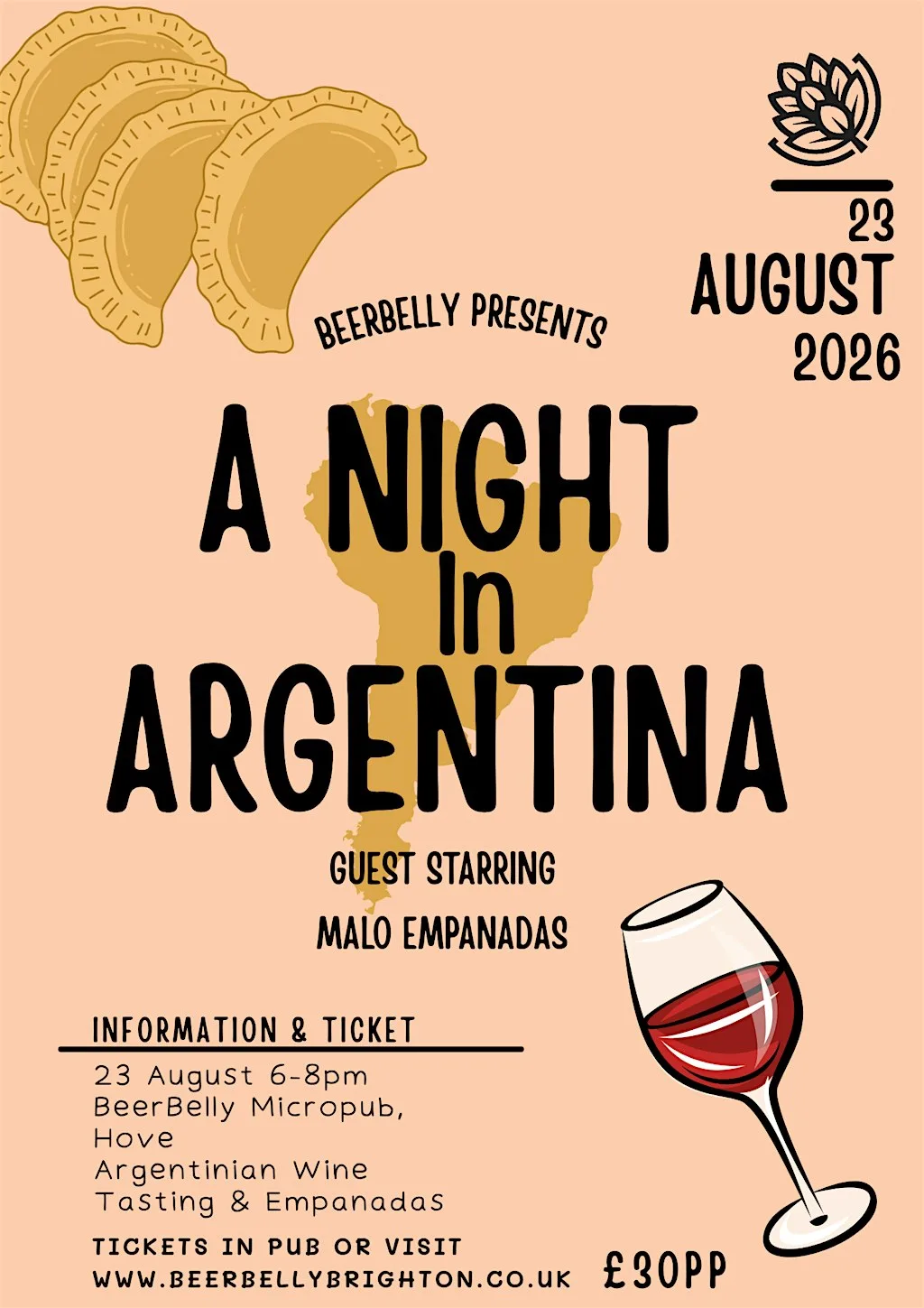 A Night in Argentina - Wine Tasting & Empanadas at BeerBelly Micropub & Bottleshop
