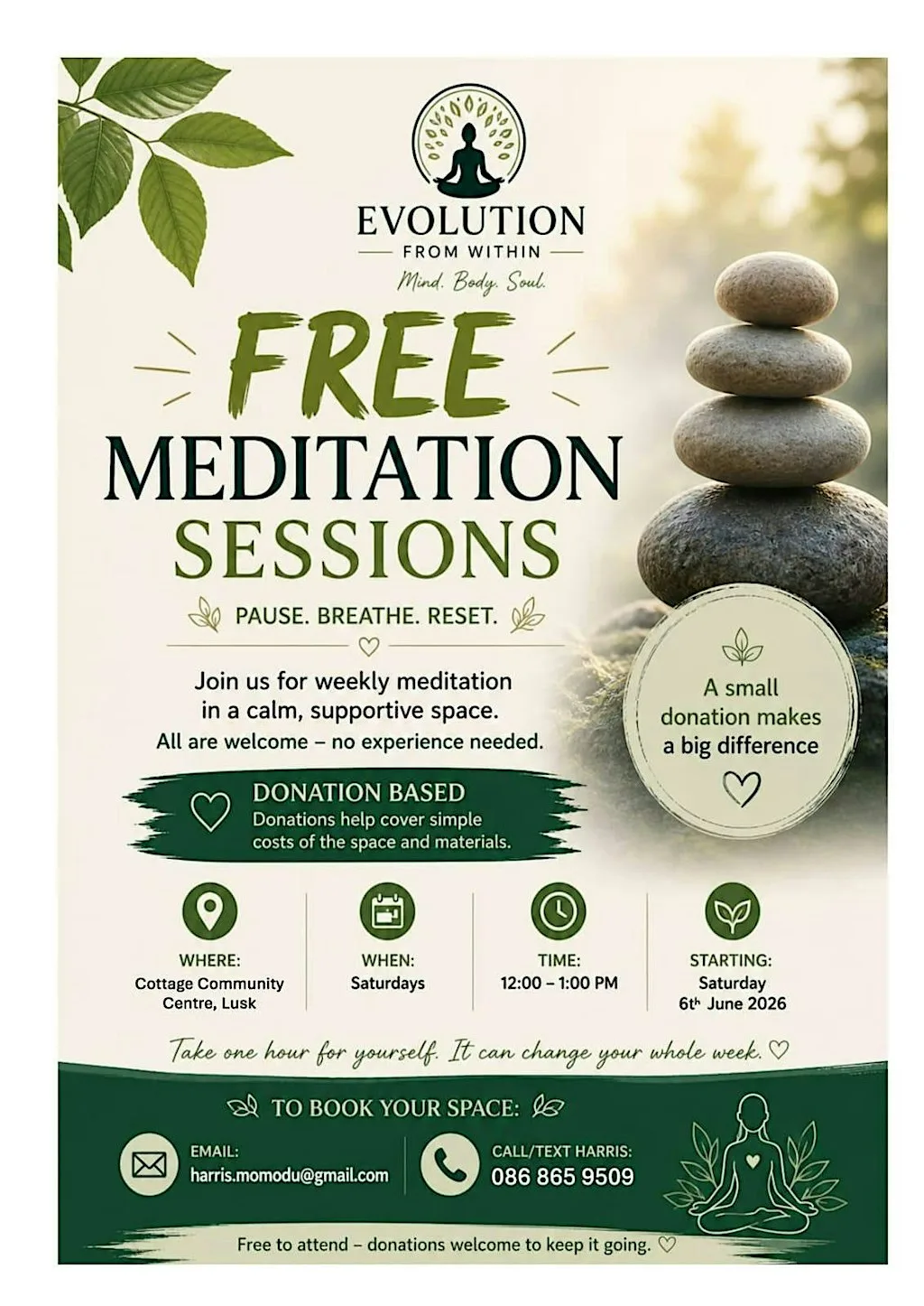 FREE Meditation Sessions in Lusk co. Dublin at The Cottage Community Centre