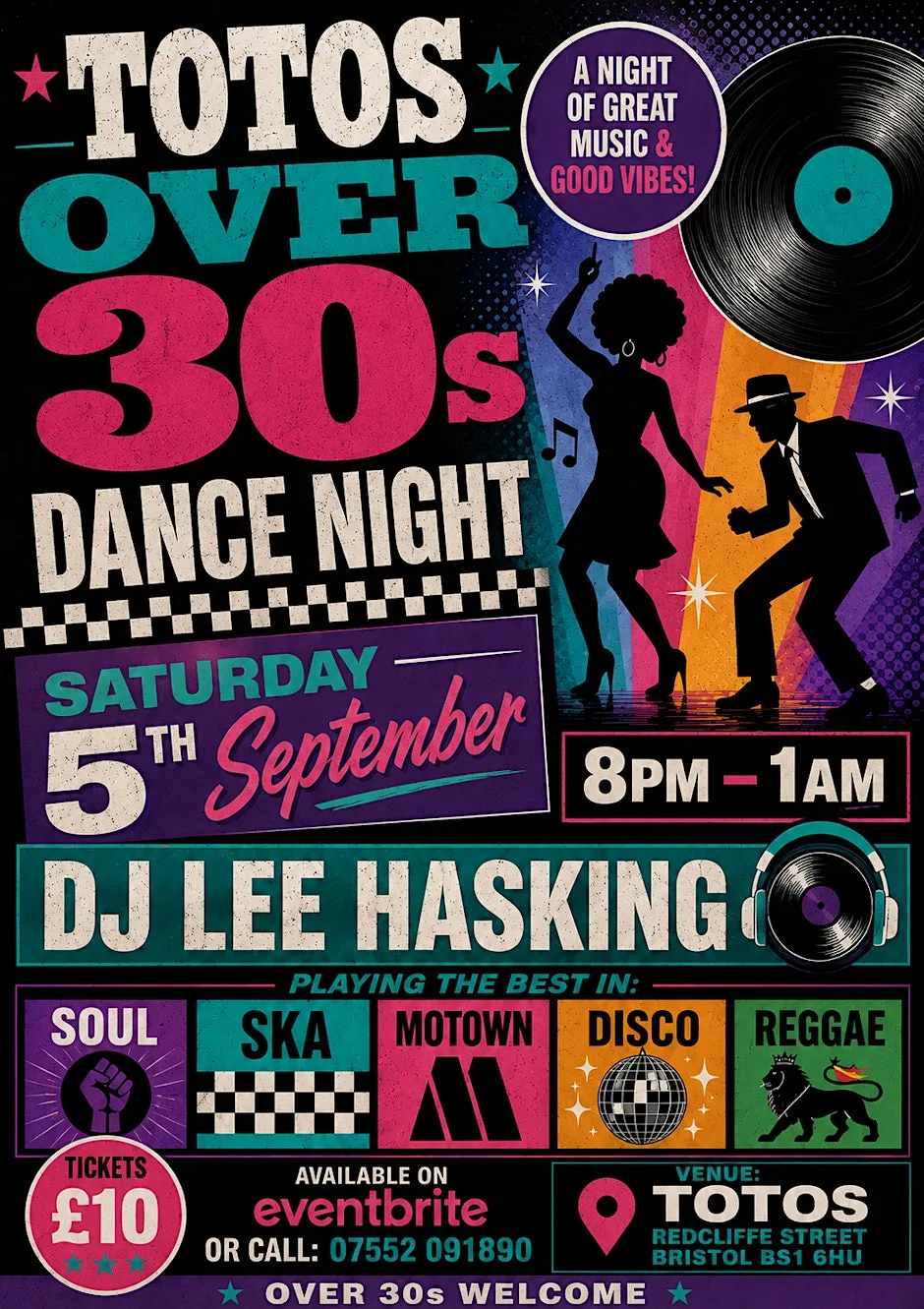Totos Dj Lee Hasking over 30s event Motown ska disco northern soul reggae at Totos By The River