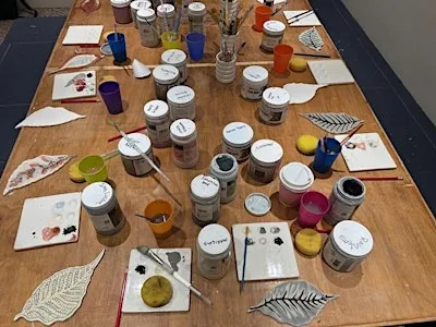 Bramley Mural project - ceramic leaf workshop - session 8 at Firefly Pottery