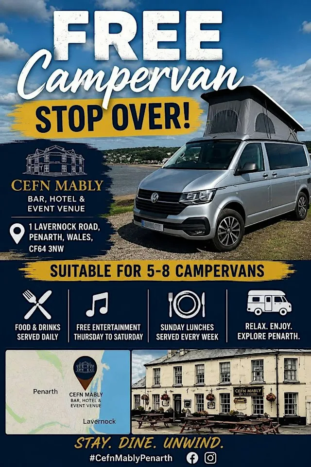 Free Campervan Pub Stop Over in Wales, UK at Cefn Mably Penarth