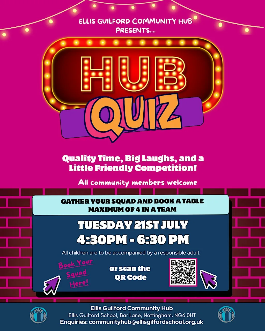 Hub Quiz! - 21st July at Ellis Guilford School